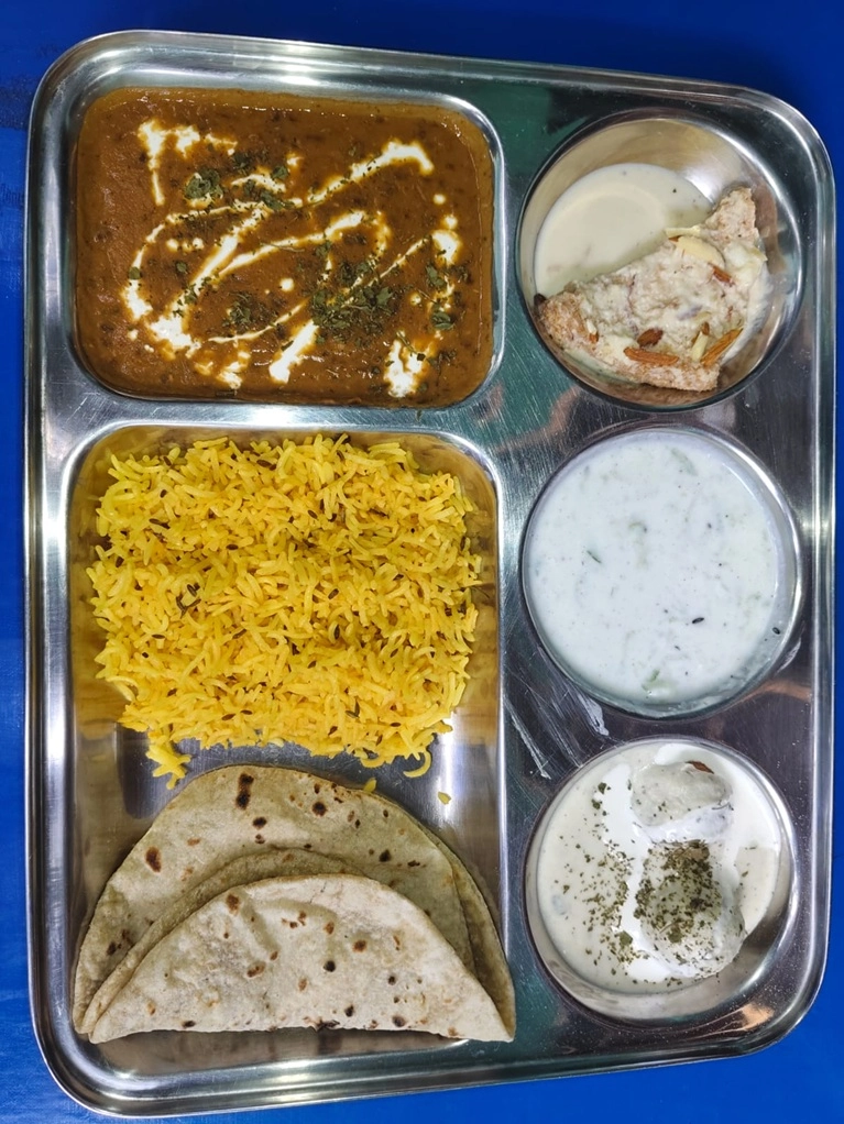 Yogic thali with dal, rice and chapati