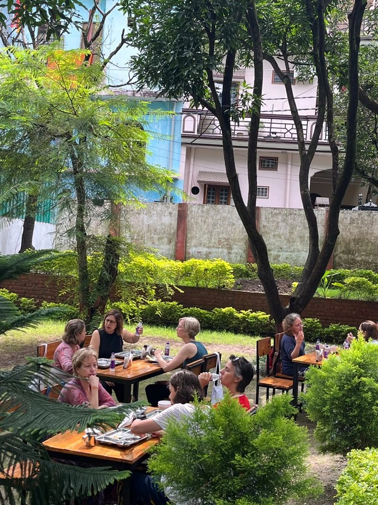 Garden dining at Tattvaa Yogashala, Rishikesh