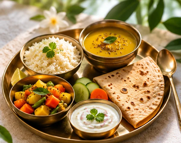 A sattvic meal served on retreat at Tattvaa Yogashala, Rishikesh