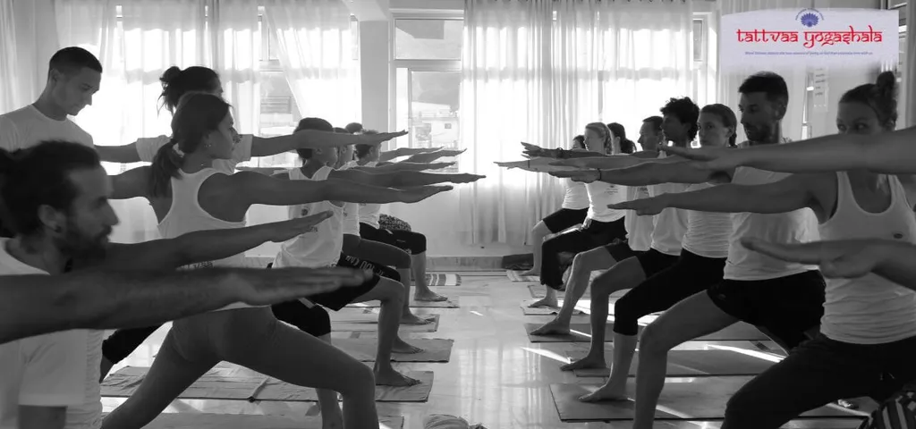 A pranayama and meditation class in the shala