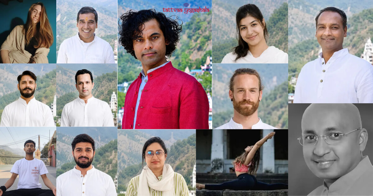 A Yoga Nidra session at Tattvaa Yogashala, Rishikesh — the group resting as the teacher sits with them