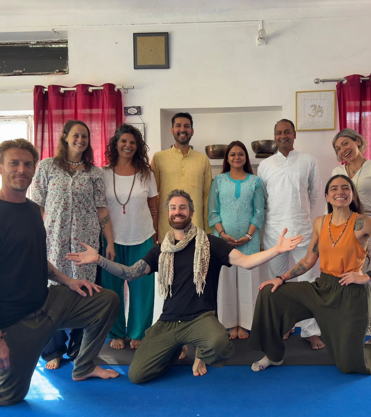 A retreat group in the shala at Tattvaa Yogashala, Rishikesh