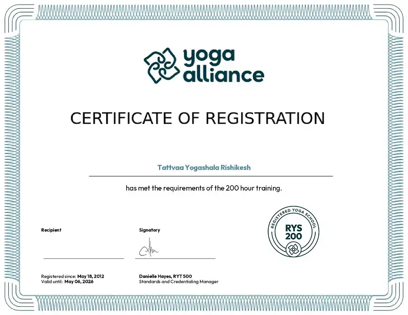A Tattvaa Yogashala 200 hour yoga teacher training certificate