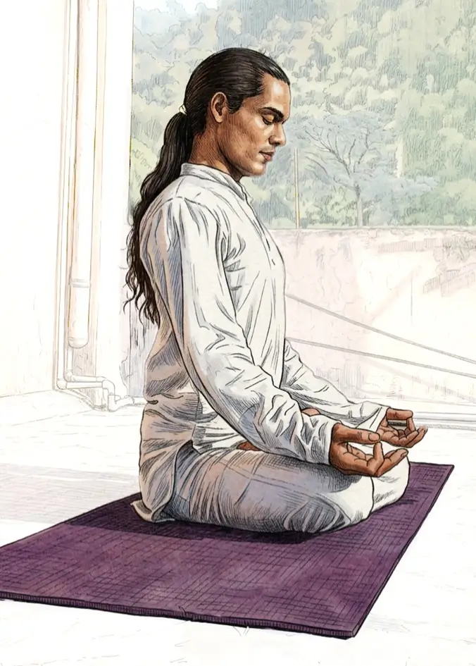 A student in the Ashtanga intermediate series at Tattvaa Yogashala, Rishikesh
